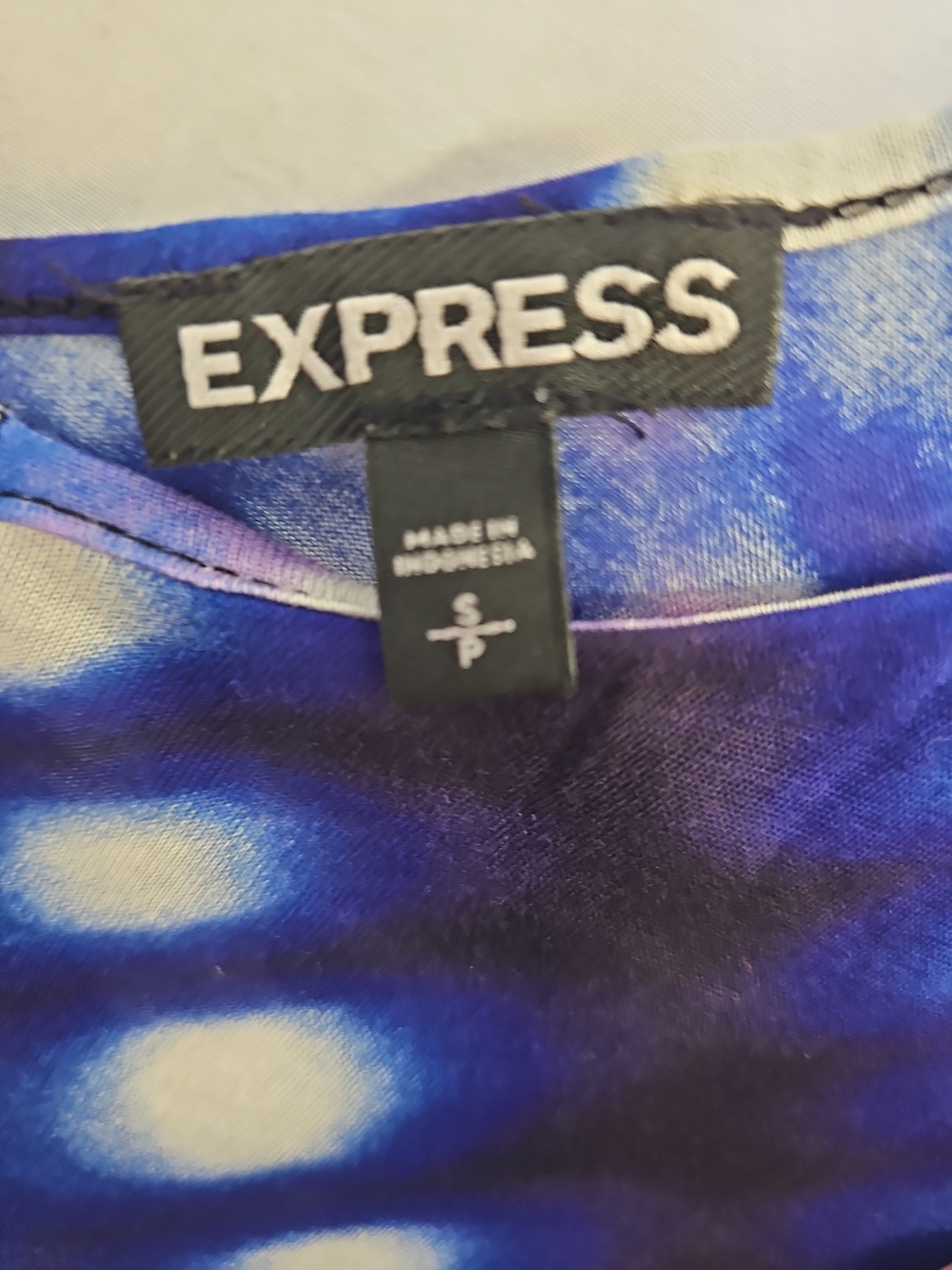Express-Blue & Purple Tie-Dye V-Neck Long Sleeve Top | Size Small - Picture 7 of 7